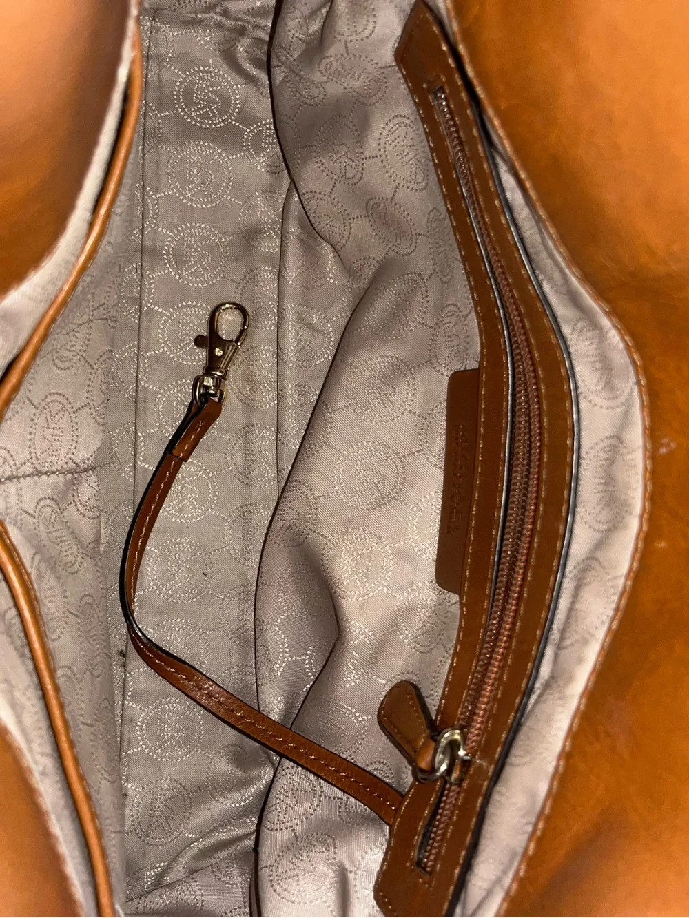 Michael Kors Cream & Brown Signature Satchel with Gold Hardware